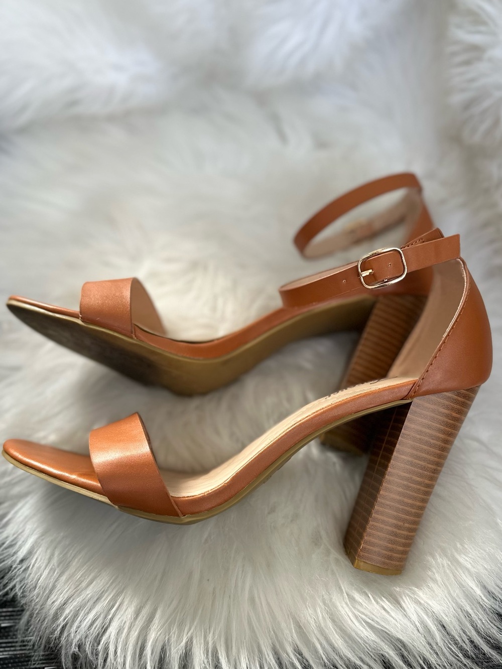 Forever Cognac Block Heel Ankle-Strap Sandals